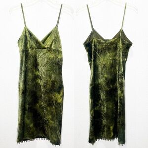 Ceduxion Velvet Green Slip Dress Vintage 90s Babydoll Empire Beaded Fairy